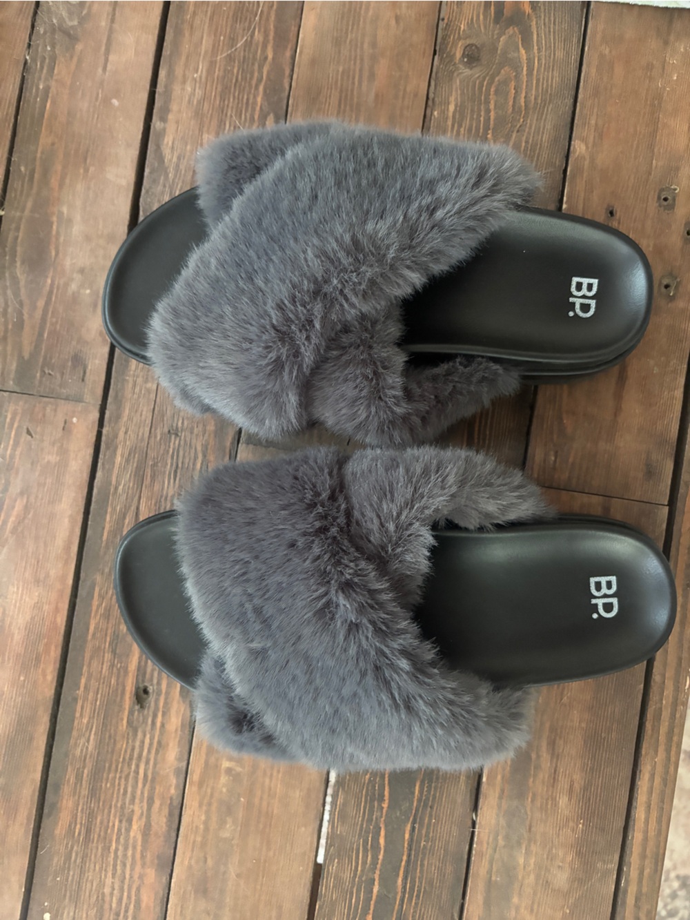 BP Women's Gray Furry Slide Sandals